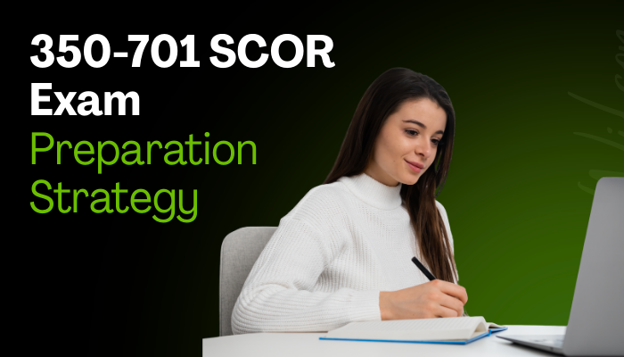 Professional preparing for the Cisco 350-701 SCOR exam, studying with a laptop and notebook as part of an effective exam preparation strategy.