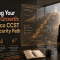 A professional man observing an upward-trending career graph projected digitally, representing career growth and opportunities with Cisco CCST Cybersecurity.